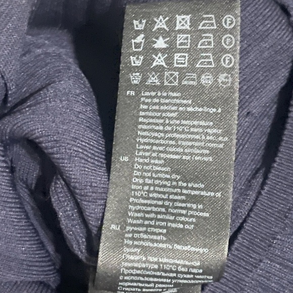 SANDRO Cropped Ribbed Pointelle Knit Cardigan Sweater Navy Blue Eyelet Gold HW 1 - Picture 12 of 12